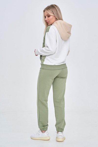 Брюки и худи спортивный костюм из трикотажа и хлопка RAWR 339 оливка/бежевый/молочный - фото 3