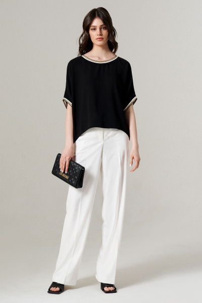 Блуза черная легкая летняя свободная из тканевой струи Панда 149640w черный - фото 1