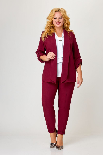 Деловой комплект с жакетом, блузкой и брюками БАГРЯНИЦА 5035 бордо - фото 3