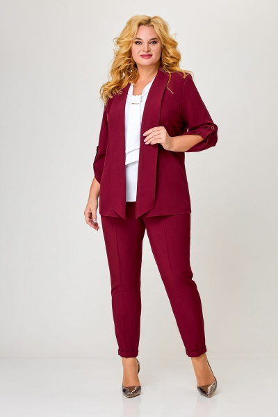 Деловой комплект с жакетом, блузкой и брюками БАГРЯНИЦА 5035 бордо - фото 1