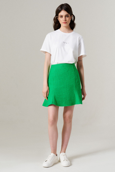 Кэжуал юбка трапеция из текстиля с асимметричной деталью Панда 133757w зеленый - фото 1