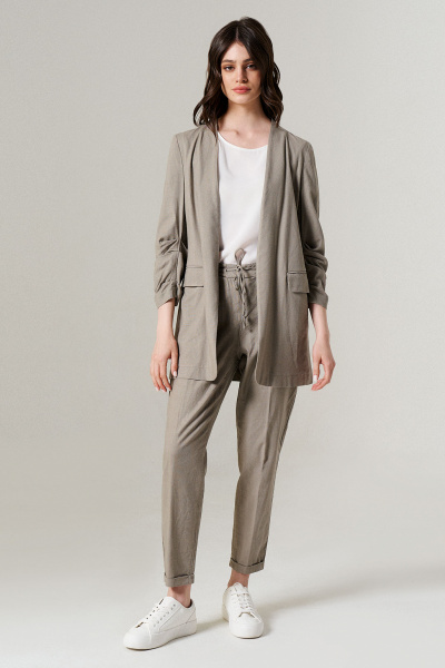 Льняной удлиненный жилет в стиле кэжуал с карманами Панда 444933 бежевый - фото 1