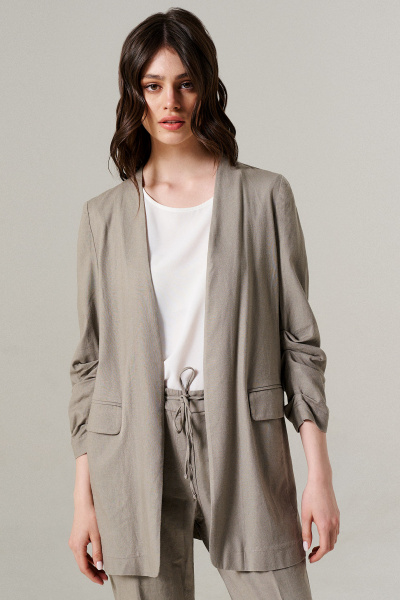 Льняной удлиненный жилет в стиле кэжуал с карманами Панда 444933 бежевый - фото 2