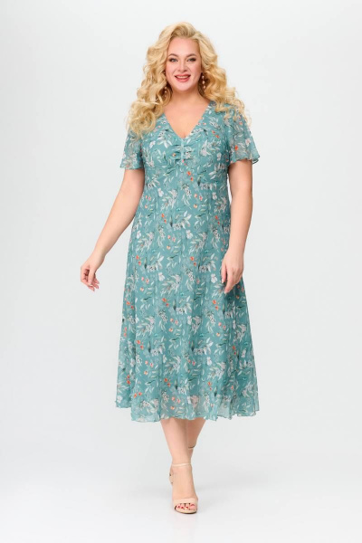 Бирюзовое платье из шифона с V-образным вырезом Slaviaelit 428-1 бирюза - фото 1