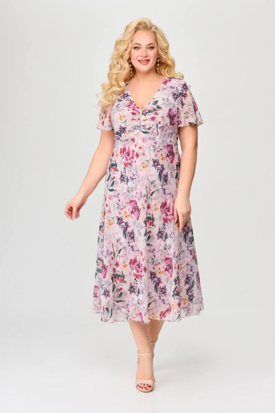 Платье прилегающее из шифона с V-образным вырезом и расширенной линией низа Slaviaelit 428-1 лиловое - фото 1