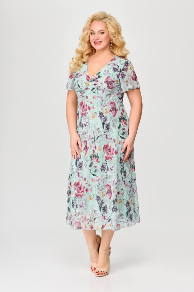 Платье прилегающее из шифона с V-образным вырезом и крылышком Slaviaelit 428-1 мята - фото 1