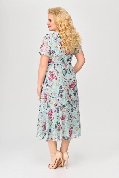 Платье прилегающее из шифона с V-образным вырезом и крылышком Slaviaelit 428-1 мята - фото 2