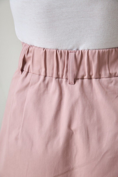 Джинсовая трапеция юбка из хлопка с защипами и декоративными клапанами Anelli 1050 розовый - фото 5