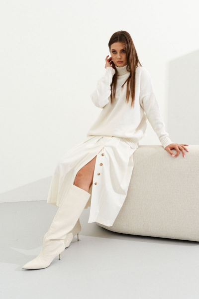 Юбка А-силуэта с разрезом и пуговицами миди Ketty К-06250 белый - фото 11