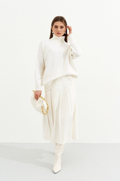 Юбка А-силуэта с разрезом и пуговицами миди Ketty К-06250 белый - фото 9