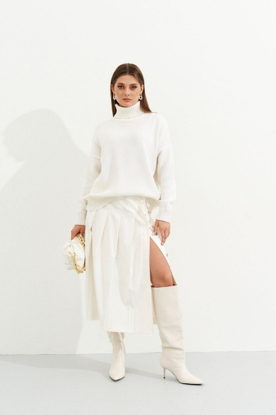 Юбка А-силуэта с разрезом и пуговицами миди Ketty К-06250 белый - фото 8