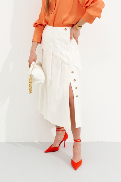 Юбка А-силуэта с разрезом и пуговицами миди Ketty К-06250 белый - фото 2