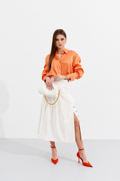 Юбка А-силуэта с разрезом и пуговицами миди Ketty К-06250 белый - фото 1