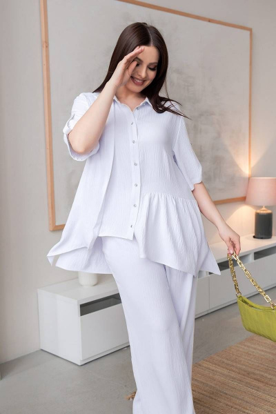 Летняя трапециевидная туника из вискозы с пуговицами ASV 2613 белый - фото 3