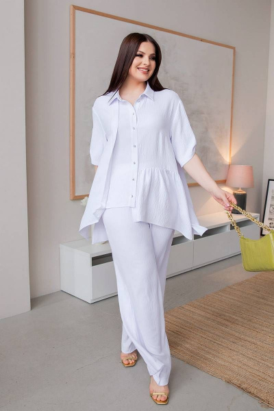 Летняя трапециевидная туника из вискозы с пуговицами ASV 2613 белый - фото 1
