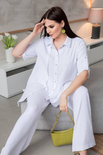 Летняя трапециевидная туника из вискозы с пуговицами ASV 2613 белый - фото 6