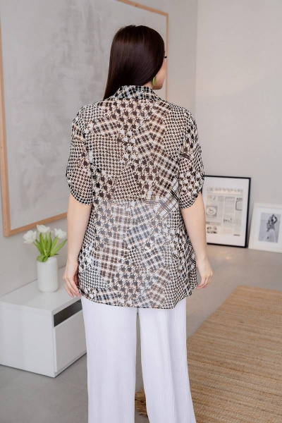 Летняя трапециевидная туника из вискозы-шифона с пуговицами ASV 2613 бело-черный - фото 4