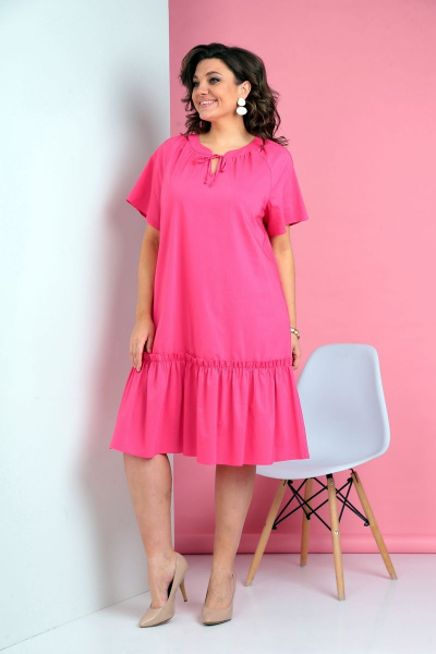 Платье прямое летнее из хлопка с воланом и разрезом Ивелта плюс 1824 - фото 2