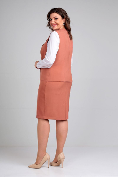 Жилет юбка и блуза в деловом стиле на подкладке Liona Style 861 терракот-белый - фото 4