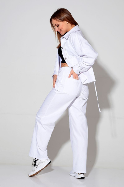 Жакет прямого силуэта с накладными карманами и брюки Liona Style 865 белый - фото 4