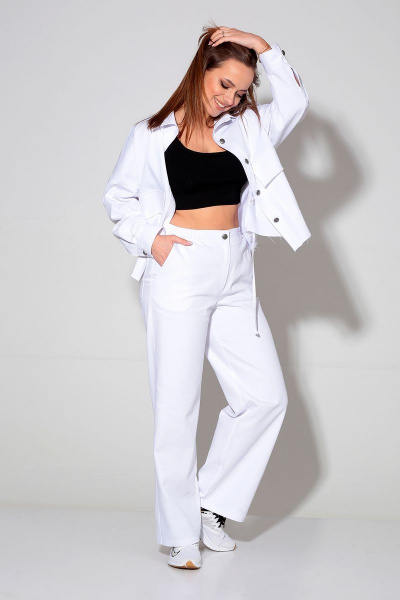 Жакет прямого силуэта с накладными карманами и брюки Liona Style 865 белый - фото 1