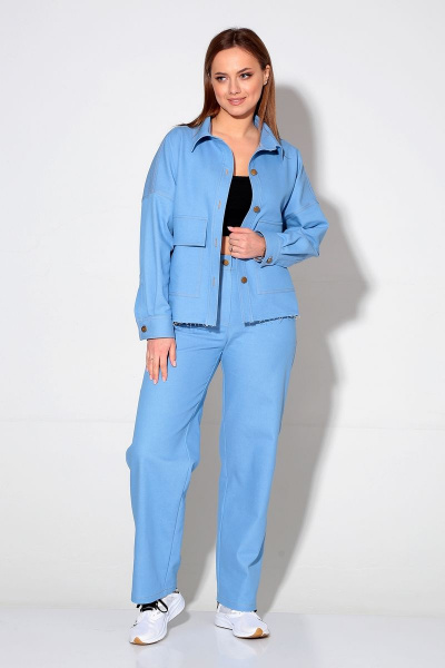 Брюки и жакет демисезонный стиль из хлопкового джинса Liona Style 865 голубой - фото 2