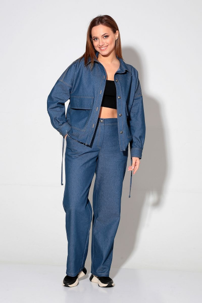 Брюки и жакет демисезонный стиль из хлопкового джинса Liona Style 865 синий - фото 3
