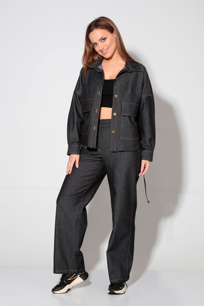 Брюки и жакет демисезонный стиль из хлопкового джинса Liona Style 865 черный - фото 3