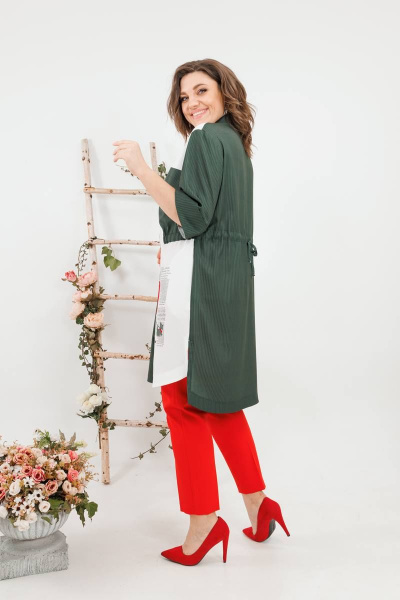 Комплект женский летний из шазюбля и зауженных брюки SandyNa 13591 хаки-красный - фото 8