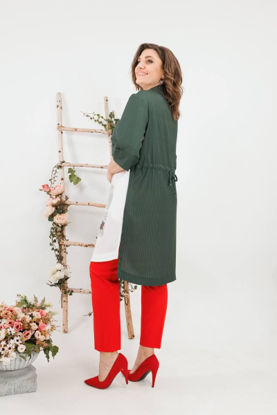 Комплект женский летний из шазюбля и зауженных брюки SandyNa 13591 хаки-красный - фото 7