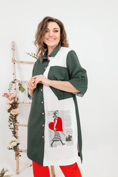 Комплект женский летний из шазюбля и зауженных брюки SandyNa 13591 хаки-красный - фото 6