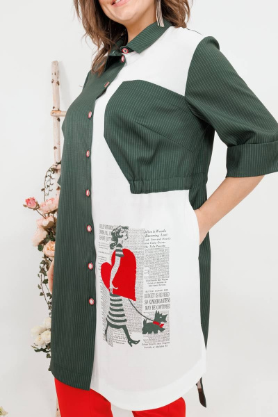 Комплект женский летний из шазюбля и зауженных брюки SandyNa 13591 хаки-красный - фото 5