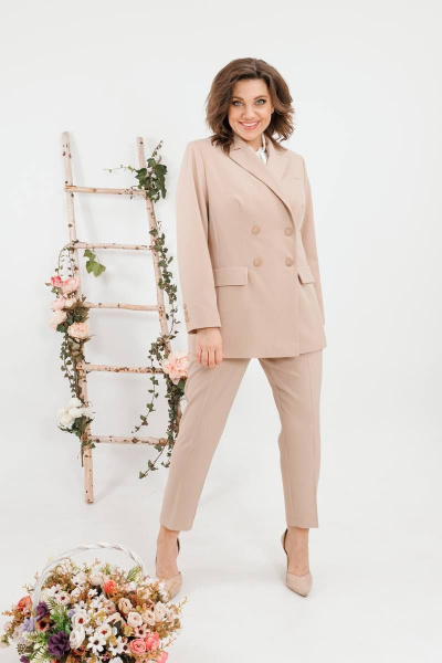 Жакет классический прямого силуэта из текстиля SandyNa 130550 песочный - фото 8