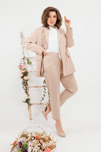 Жакет классический прямого силуэта из текстиля SandyNa 130550 песочный - фото 7