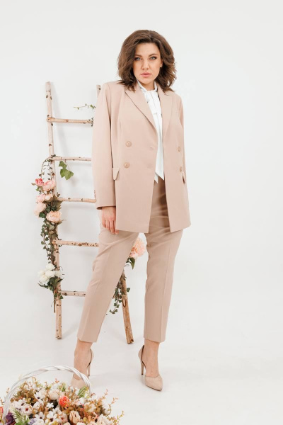 Жакет классический прямого силуэта из текстиля SandyNa 130550 песочный - фото 6