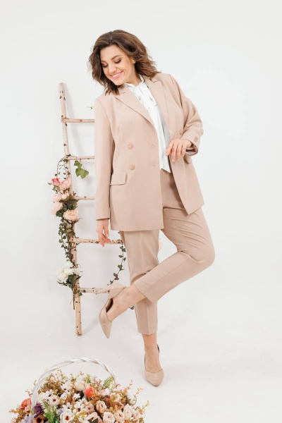 Жакет классический прямого силуэта из текстиля SandyNa 130550 песочный - фото 4