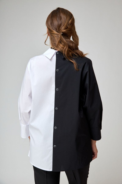Демисезонная рубашка с уникальной застежкой и воротником ALEZA 1130 бело-черный - фото 9