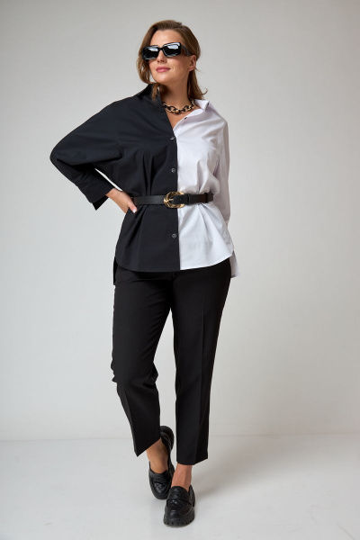 Демисезонная рубашка с уникальной застежкой и воротником ALEZA 1130 бело-черный - фото 10