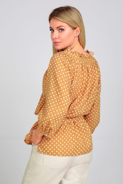 Демисезонная блуза с ремнем и бантовым завязыванием Таир-Гранд 62167 горчица - фото 2