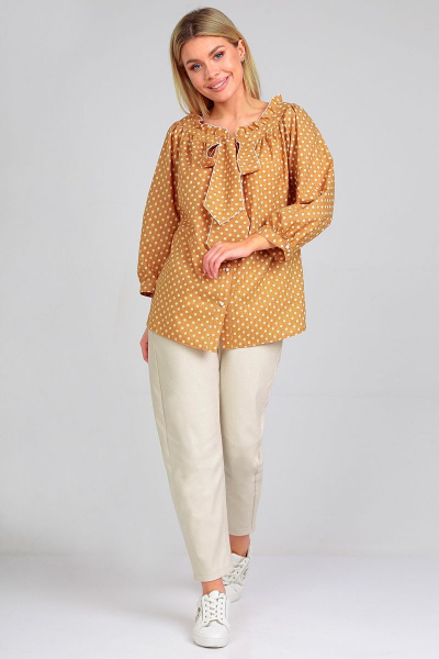 Демисезонная блуза с ремнем и бантовым завязыванием Таир-Гранд 62167 горчица - фото 5