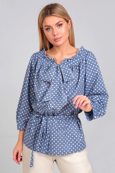 Демисезонная блуза с бантовым поясом и рукавом реглан Таир-Гранд 62167 джинс - фото 1