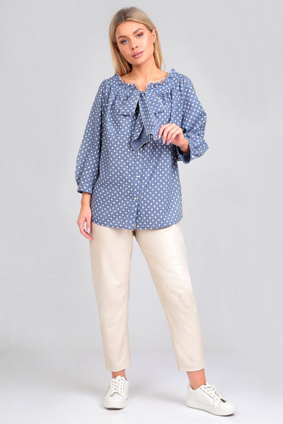 Демисезонная блуза с бантовым поясом и рукавом реглан Таир-Гранд 62167 джинс - фото 5