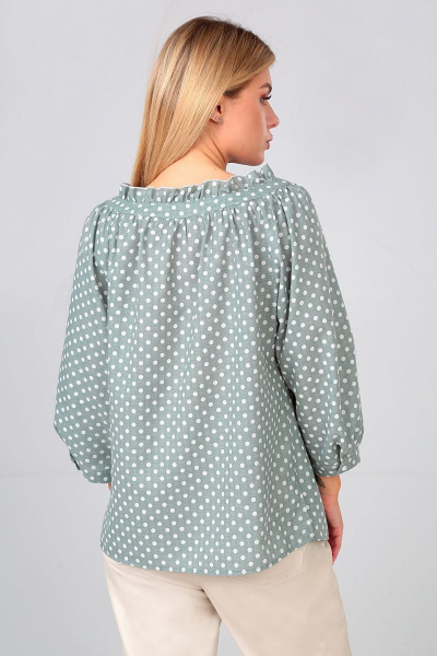 Демисезонная блуза с завязками и рюшей по воротнику Таир-Гранд 62167 зеленый - фото 5