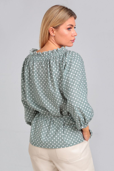 Демисезонная блуза с завязками и рюшей по воротнику Таир-Гранд 62167 зеленый - фото 2