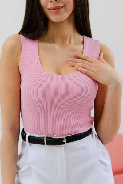 Розовый кроп-топ из кошкорсе облегающий женский Ivera 5001 розовый - фото 1