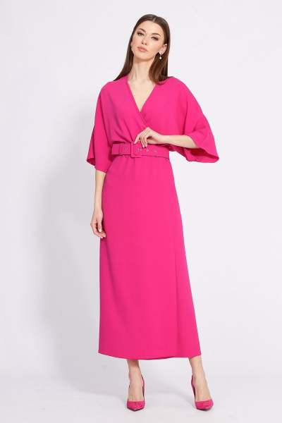 Платье на запах с вырезом V, midi длина, полуприлегающий силуэт EOLA 2365 малина - фото 4