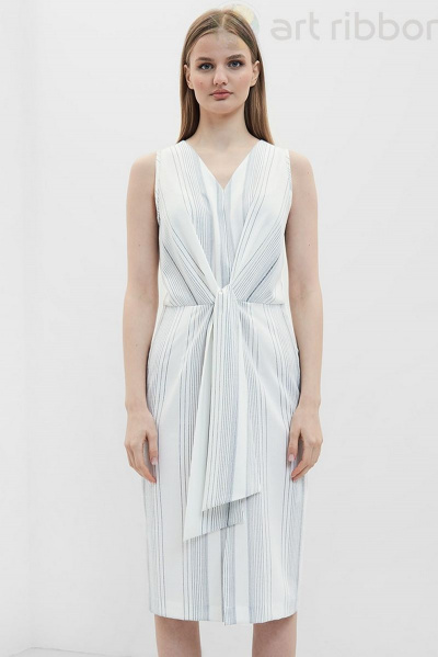 Платье в полоску с поясом, разрезом и застежкой на молнию Art Ribbon M3822P - фото 1