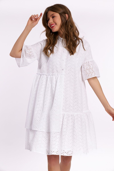 Летнее белое платье трапеция с воланом и карманами KaVaRi 1039.1 белый - фото 6