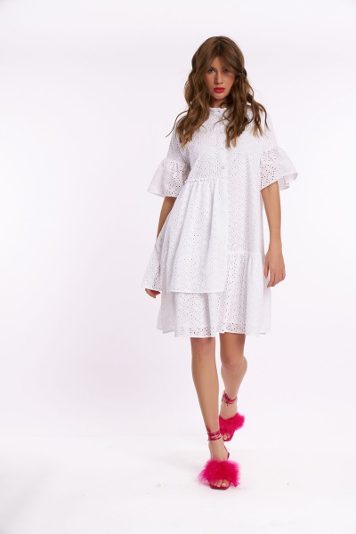 Летнее белое платье трапеция с воланом и карманами KaVaRi 1039.1 белый - фото 5