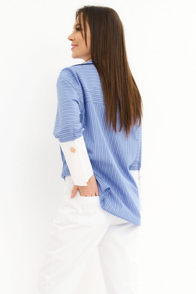 Свободная летняя блуза из текстиля с удлиненной манжетой Магия моды 2256 голубой_полоска - фото 4